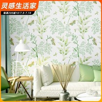 Small fresh TV background wallpaper literary pastoral style green small floral warm bedroom living room Nordic wallpaper