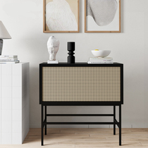 Nordic solid wood rattan entrance cabinet Small household living room storage cabinet Storage cabinet Simple modern tea cabinet storage cabinet