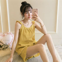 Pajamas women Summer cotton vest sleeveless shorts set sweet girl lace princess style can wear home clothes