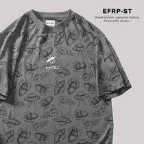 EFRP Hong Kong designer brand full body cartoon flying saucer print T-shirt male and female short sleeve pure cotton half sleeve full print