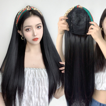 Wig female long hair simulation human hair screen red lazy hair hoop temperament black long straight U-shaped long straight hair wig headgear