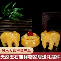 Natural jade elephant ornaments a pair of Feng Shui Town House living room entrance wine cabinet New Chinese water absorption