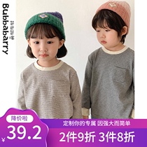  Childrens long-sleeved T-shirt 2021 spring and autumn new mens and womens Korean version of pure cotton wild baby striped bottoming shirt stretch