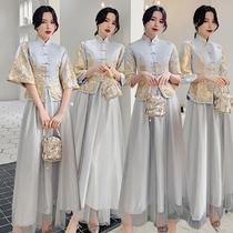 Out Rental Chinese Bridesmaid Service 2022 Autumn Winter New National Wind Sisters Group Show and Slim Middle Long Gown Girl