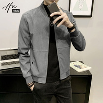 2021 autumn and winter abrasive leather motorcycle leather jacket jacket mens Tide brand trend Joker plus velvet casual leather men