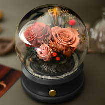 Eternal flower Bluetooth audio music box Glass cover gift box lamp Black Rose Birthday Tanabata Valentines Day gift ornament