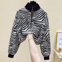 Hong Kong Tide brand 2021 autumn new fashion zebra pattern temperament sweater female Korean loose lazy wind color color top