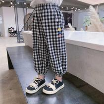 Small and medium childrens clothing plaid pants childrens loose trousers girls anti mosquito pants baby casual pants 2021 summer New