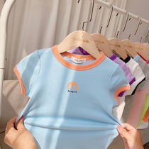 Girls short sleeve T-shirt summer 2021 Korean version of new foreign baby base shirt multi-color thin childrens body dress tide
