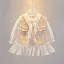 Baby girl Autumn suit girl foreign vest vest coat bow dress small fragrant wind two-piece tide