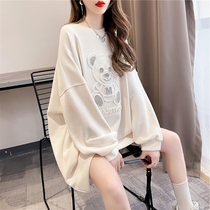 Pregnant Woman Spring Dress Small Bear Printed Fashion Vee Clothing 2022 Spring Autumn Season New Tide Moms Big Code Pure Cotton Casual Blouse