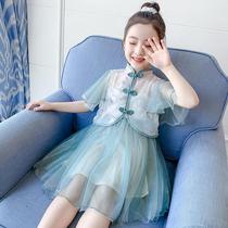 Girls old Han dress summer dress girl Yellow China Fengtang dress two sets of childrens suit dress