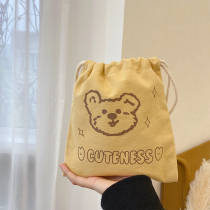 Containing Cloth Bag Super Cute Warm Yellow Small Bear Head Bunches Pockets Ins Homemade Large Capacity Girl Hearts Pumping Rope Portable