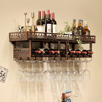Bar wine rack Wall shelf hanging hanging cup rack Wall decoration rack Double wine rack household ornaments