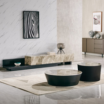  Italian minimalist telescopic bright rock panel TV cabinet Coffee table combination Modern light luxury living room small apartment TV cabinet