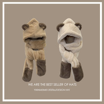 Korean cute bear ears warm hat scarf one thick plush gloves three-piece cold-proof bike hat