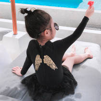 South Koreas new childrens swimsuit Girls and girls one-piece long-sleeved sunscreen little princess swimsuit cute childrens swimming suit