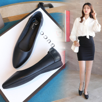 Leather tooling shoes womens summer commuter professional womens shoes stand for a long time without getting tired feet flat black work single shoes soft-soled leather shoes
