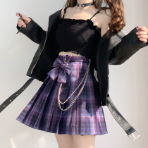 (Haiyue Society)#Floating spirit#Purple JK grid skirt Bad orthodox original white half-body uniform pleated skirt