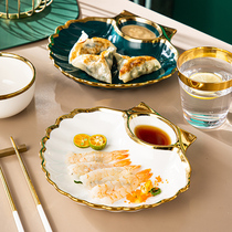 Nordic light luxury ceramic dumpling plate with vinegar plate home gold Penh creative tableware dumpling plate split plate breakfast plate