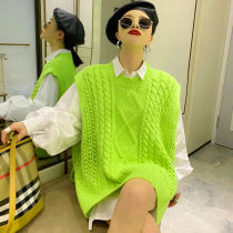 Autumn and winter sweater female loose student vest ins sleeveless solid color plus size sweater Korean waistcoat