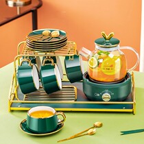 Light luxury high-end tea set set household living room glass teapot electric heating tea brewing appliance English afternoon tea combination