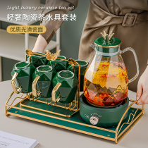 High value tea drinking light luxury tea set home high-grade afternoon tea ceramic tea cup electric heating glass teapot