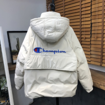 Tide brand chic harbor flavor champion down jacket men and women embroidered white duck down hooded loose ins Super fire couple jacket