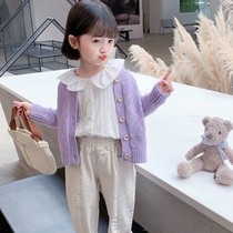 Girls Knitted Cardigan 2021 Spring and Autumn New Foreign Style Outside Korean Baby Retro Knitted Sweater Jacket Tide