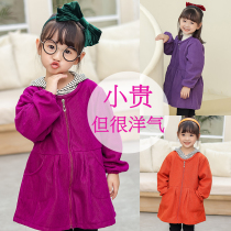 Down jacket overalls children corduroy autumn and winter baby foreign style can be worn apron plus velvet warm girl thick protective clothing