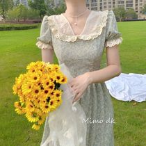 French retro temperament small fresh waist thin Chiffon stitching floral dress mid-length dress 2021 new summer