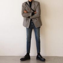 Thousand Bird Korean suit winter New retro trend non-cashmere coat loose casual suit jacket men