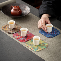 Yunjin tea cup mat Chinese satin embroidery fabric Zen Chinese style waterproof heat insulation anti-scalding tea table tea ceremony accessories