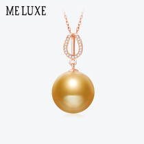 MELUXE18K golden pearl pendant seawater pearl diamond necklace female choker 14-15mm Noble