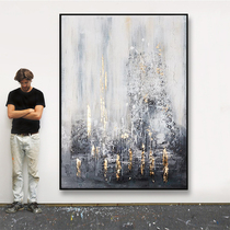 Pure hand-painted oil painting flying straight down light luxury porch background wall decorative painting Black Platinum abstract modern living room hanging painting