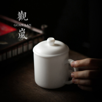 Dehui white porcelain office cup tea separation Cup mutton jade ceramic filter cup with lid water Cup custom gift Cup