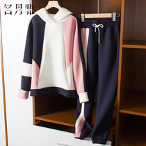 2022 Spring loaded Korean version of the new space cotton sweater sports suit womens fashion collage easy to even cap two sets of damp