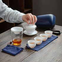 Thin Tire Sheep Jade Cover Bowl Travel Tea Set Sweet White Jade Porcelain Fast Guest Cup Glass One Pot Four Cup Simple Portable