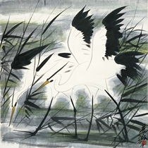 Egret Lin Fengmian celebrity calligraphy and painting Chinese painting 30cm * 30cm