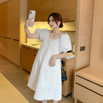 Pregnant summer dress 2021 summer new waist thin French maternity dress vintage bubble sleeve maternity dress