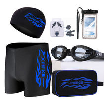 Swimming trunks men adult hot spring flat corner anti-embarrassing size quick-drying swimming trunks swimming goggles cap mens swimsuit set