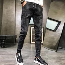 Jeans mens Korean version of trendy pants slim-fitting small pants thin teen pants male students autumn new drawstring pants