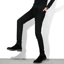 Autumn stretch jeans mens slim-fitting small pants tide brand thin tight Korean version of the tide wild black casual trousers