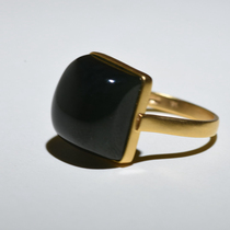 Yong Tingxuan) 18K gold inlaid Xinjiang Hetian Jade seed material Jujube green stone female ring finger
