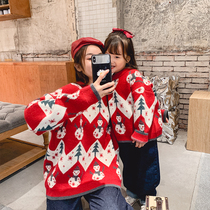Christmas theme parent-child winter 2021 New Tide winter cartoon sweater Net red mother womens sweater autumn
