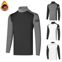 Autumn and winter golf clothing mens round neck plus velvet fashion slim long sleeve perspiration wicking moisture golf jersey