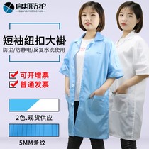Summer anti-static scrubs clean dust protective clothing white-blue short sleeve clothes in summer clothes for men and women