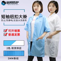 Summer anti-static scrubs clean dust protective clothing white-blue short sleeve clothes in summer clothes for men and women