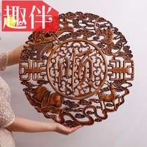 Dongyang wood carving pendant Camphor wood carving entrance living room background wall round blessing word solid wood flower grid special price