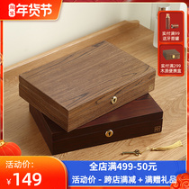 Jewelry box solid wood antique Chinese style walnut earrings necklace jewelry wooden simple with lock storage box